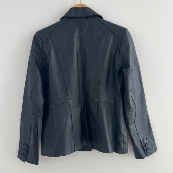 east5th Black Genuine Leather Blazer Jacket Y2K 90s Fitted Petite Small - Picture 7 of 12